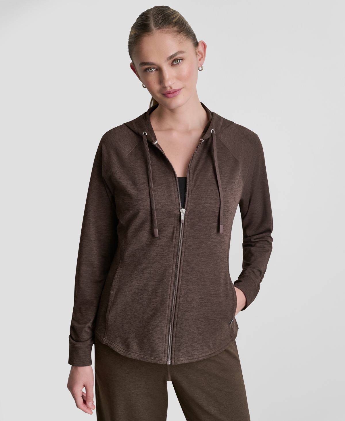 Dkny Women’s Full-Zip Long-Sleeve Hoodie – Espresso Spacedye