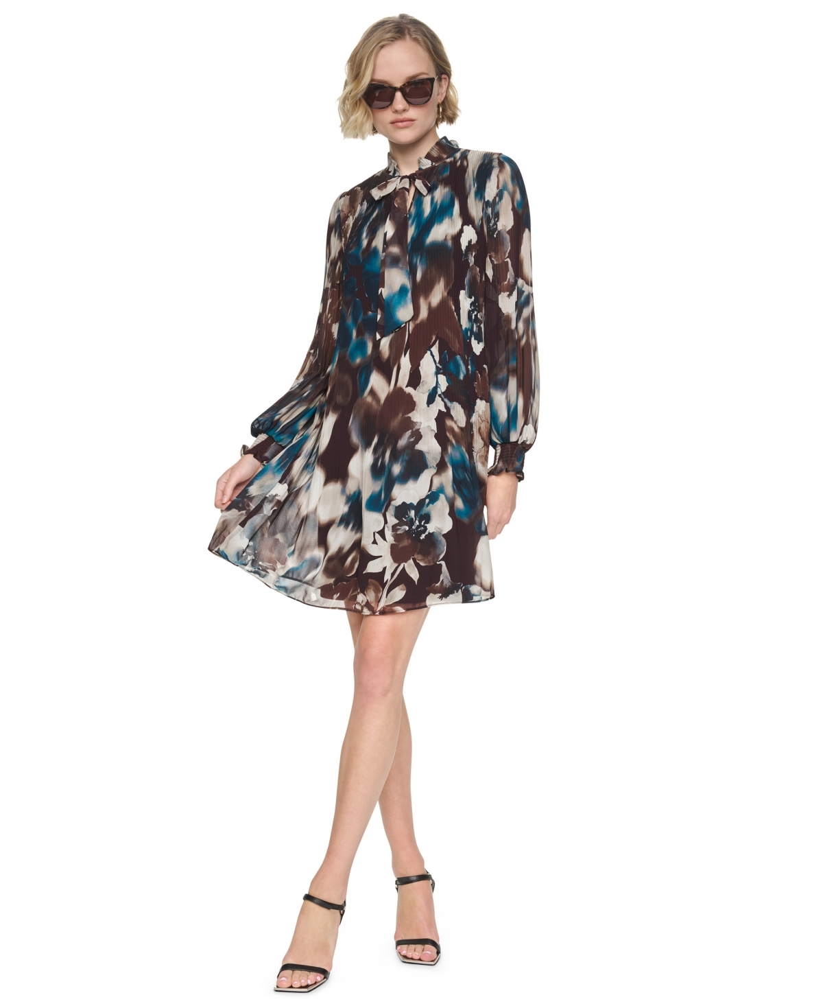 Dkny Women’s L/S Pleated Tie Neck Floral Shift Dress – Chocolate Plum Multi Dkny Women’s L/S Pleated Tie Neck Floral Shift Dress – Chocolate Plum Multi