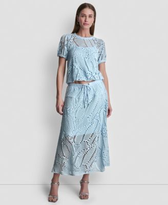 Dkny Womens Leaf Crochet Short Sleeve Top Crochet Leaf Pull On Midi Skirt Dkny Womens Leaf Crochet Short Sleeve Top Crochet Leaf Pull On Midi Skirt