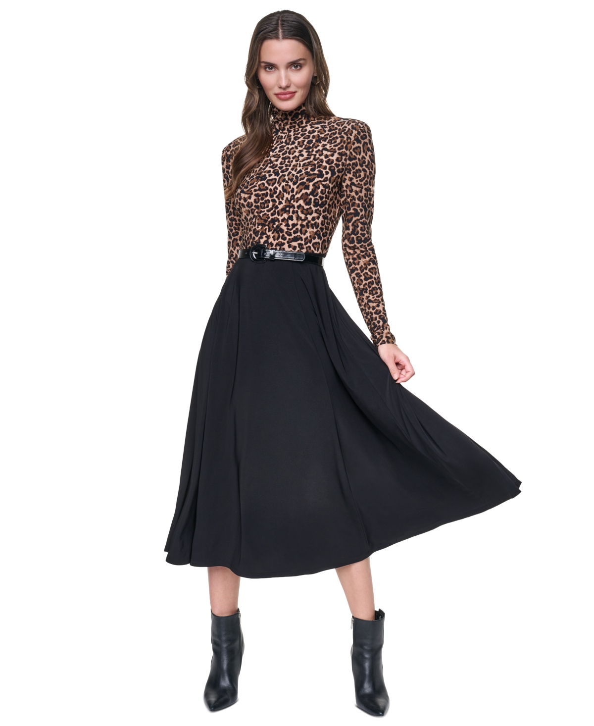 Dkny Women’s Long-Sleeve Fit-and-Flare Mock-Neck Dress – Truffle Multi Dkny Women’s Long-Sleeve Fit-and-Flare Mock-Neck Dress – Truffle Multi