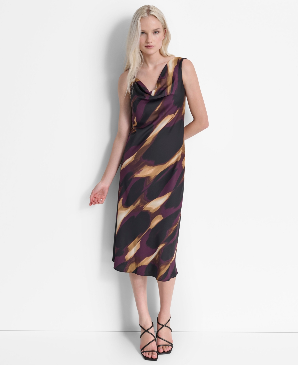 Dkny Women’s Printed Cowl Neck Midi Dress – Black/Raisin Multi Dkny Women’s Printed Cowl Neck Midi Dress – Black/Raisin Multi