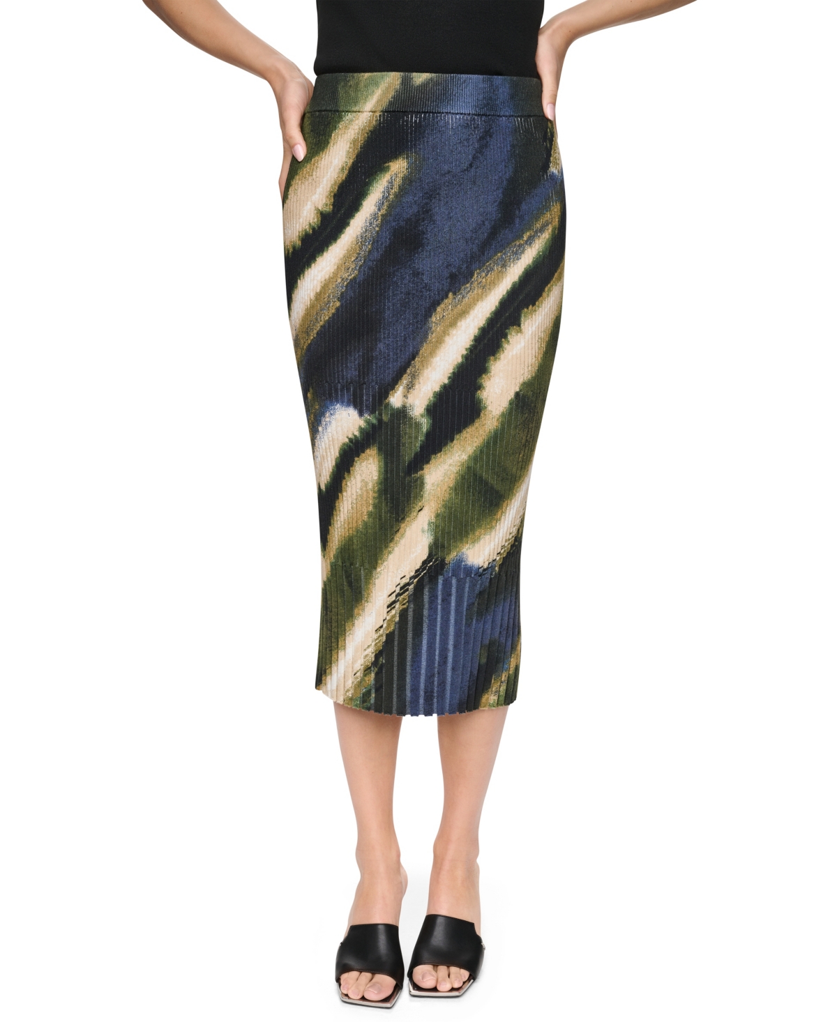 Dkny Women’s Printed Rib Knit Pencil Midi Skirt – Brushed Riverside Dkny Women’s Printed Rib Knit Pencil Midi Skirt – Brushed Riverside