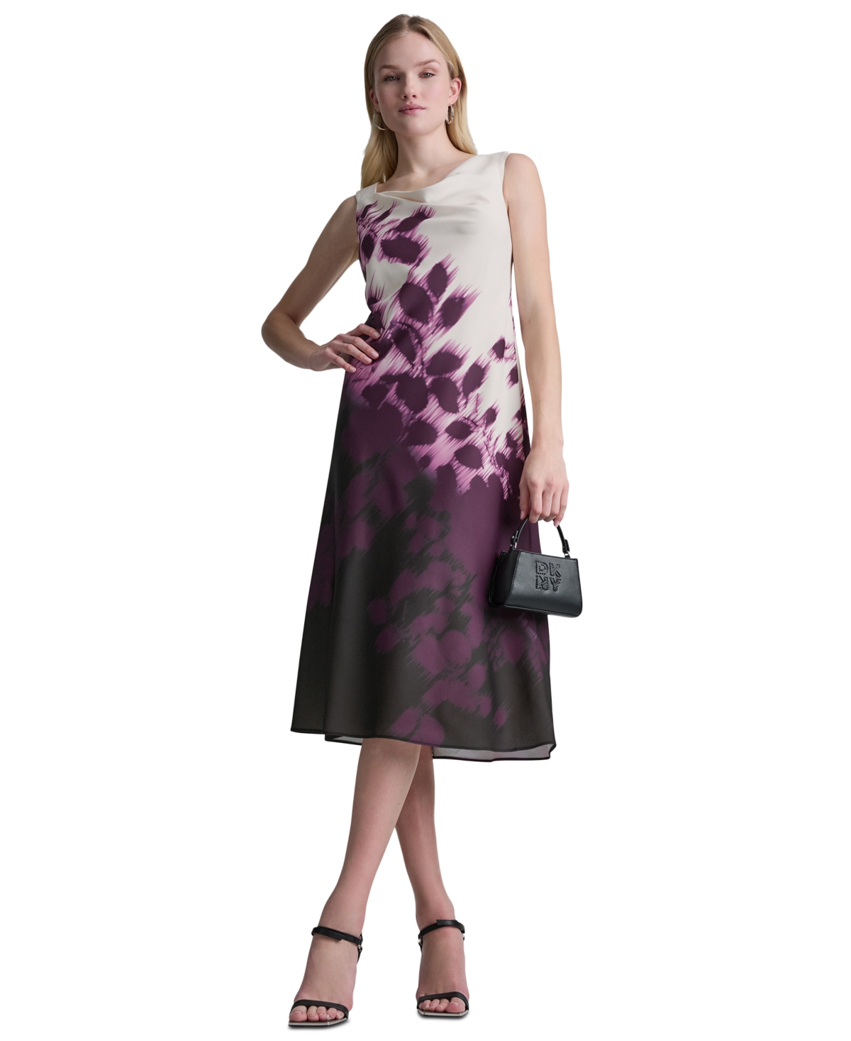 Dkny Women’s Printed Sleeveless Cowl Neck Midi Dress – Plum Multi Dkny Women’s Printed Sleeveless Cowl Neck Midi Dress – Plum Multi