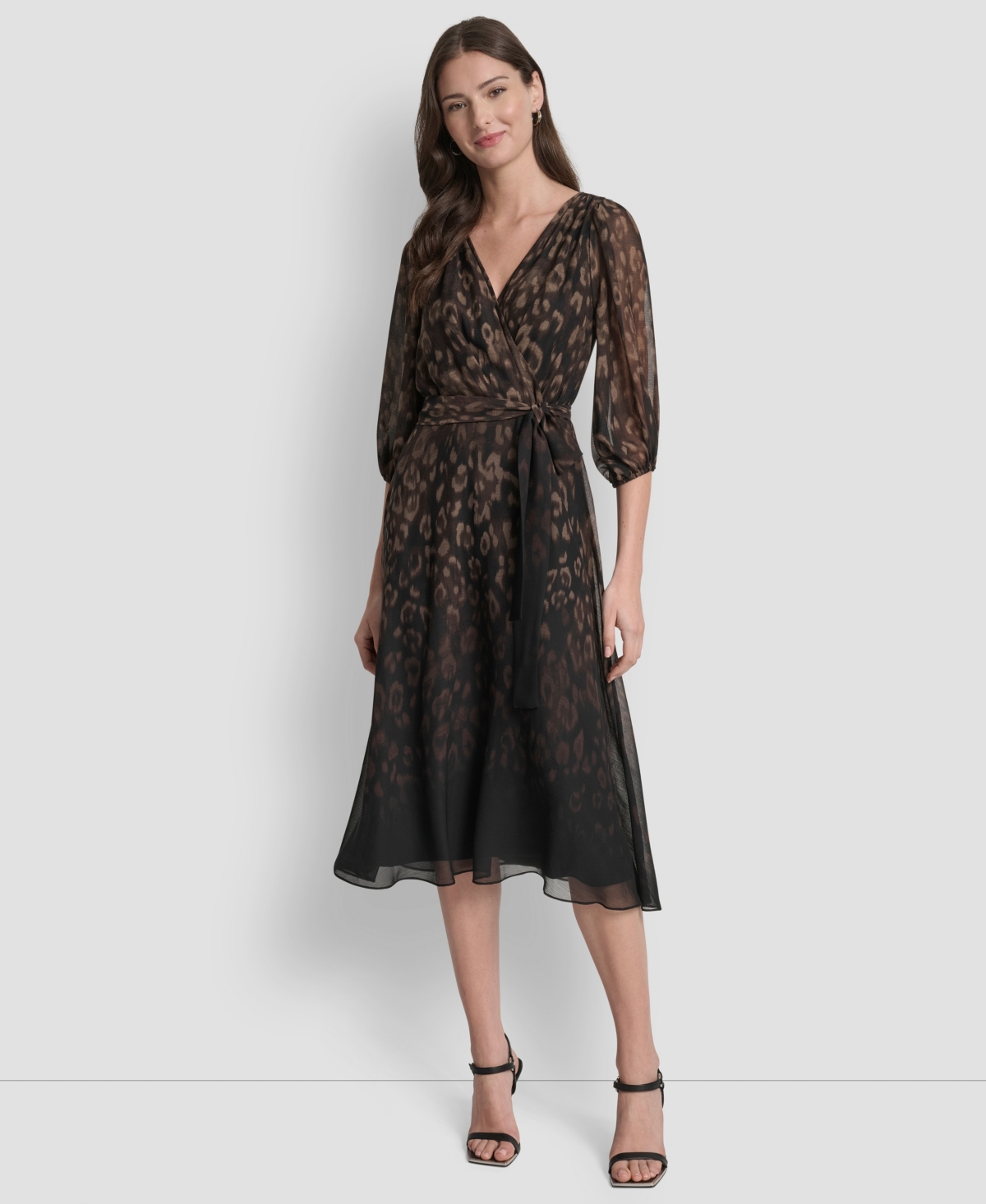 Dkny Women’s Printed V-Neck Midi Dress – Chocolate Brown Multi Dkny Women’s Printed V-Neck Midi Dress – Chocolate Brown Multi