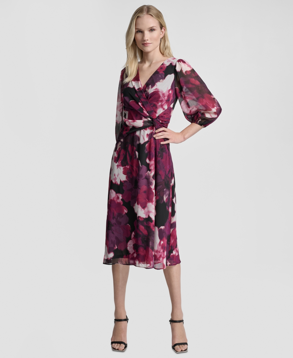 Dkny Women’s Printed V-Neck Midi Dress – Damson Multi Dkny Women’s Printed V-Neck Midi Dress – Damson Multi