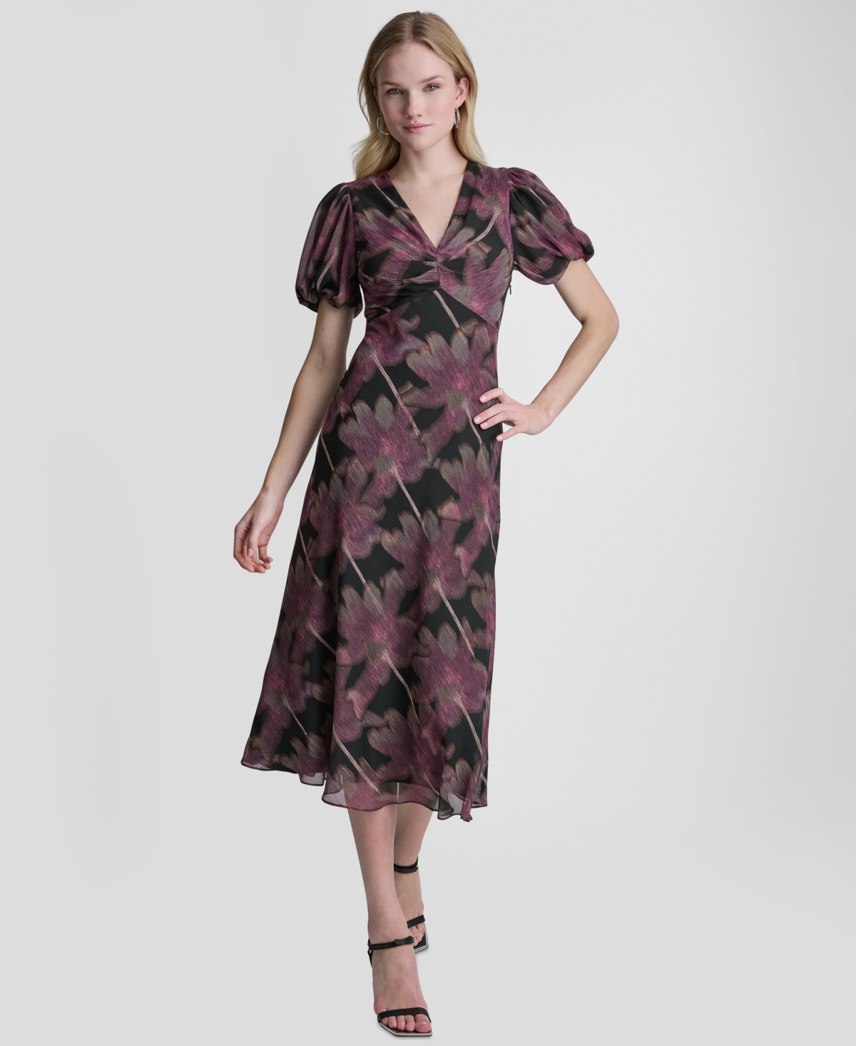 Dkny Women’s Printed V-Neck Midi Dress – Plum Multi Dkny Women’s Printed V-Neck Midi Dress – Plum Multi