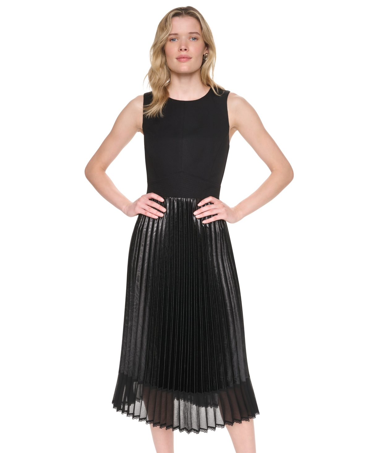 Dkny Women’s Scoop Neck Sleeveless Midi Dress – Black