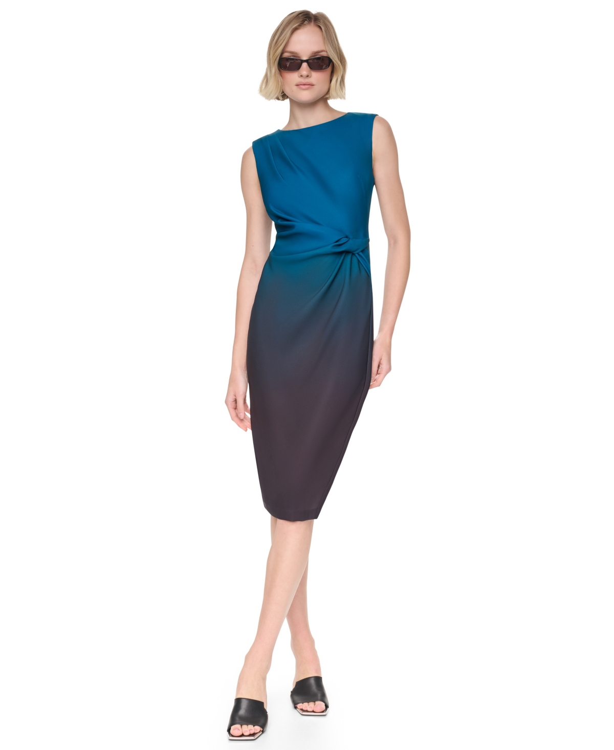 Dkny Women’s Side Knot Sleeveless Midi Sheath Dress – Cypress Multi