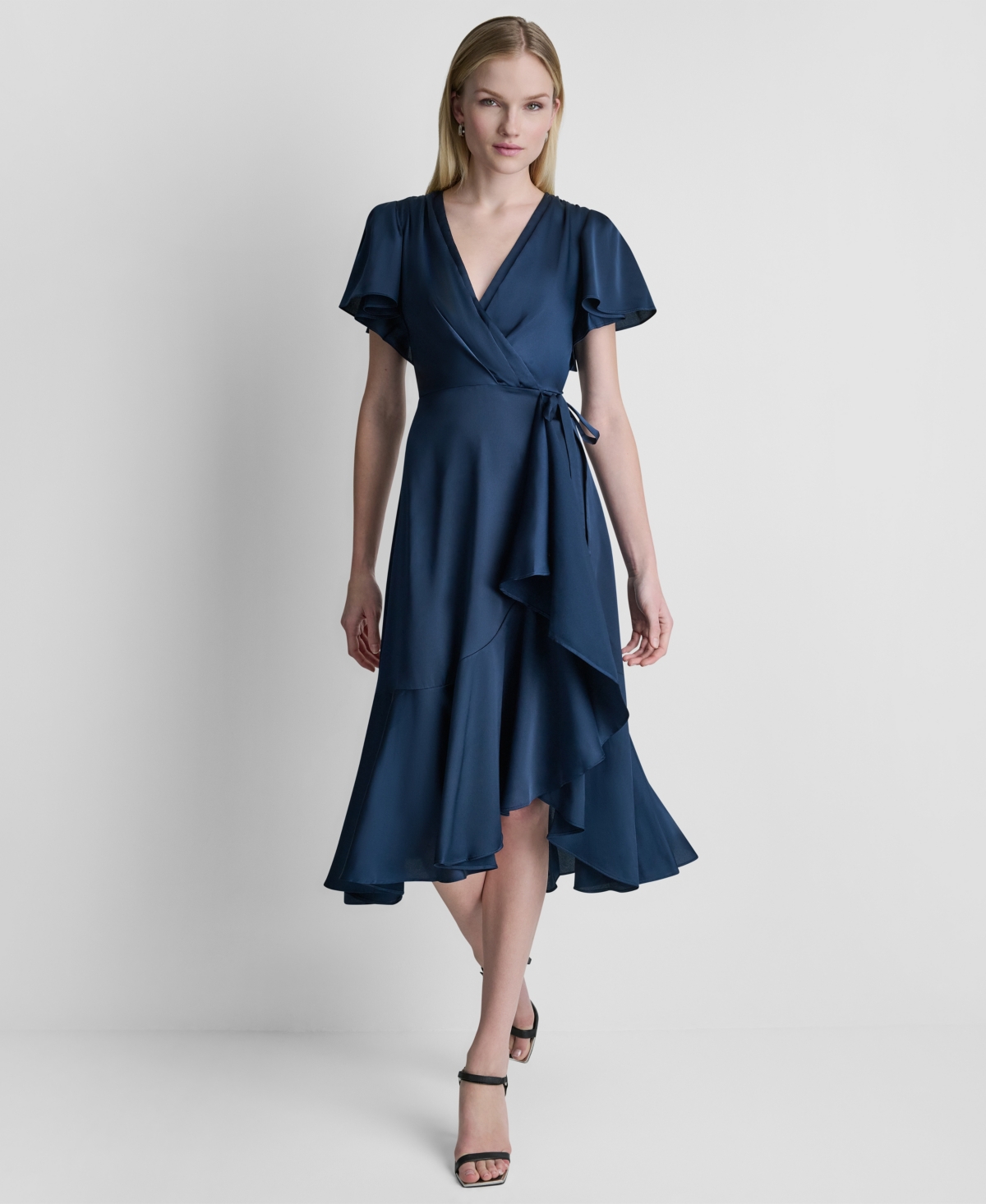 Dkny Women’s Side Tie Faux Wrap Midi Dress – Indigo