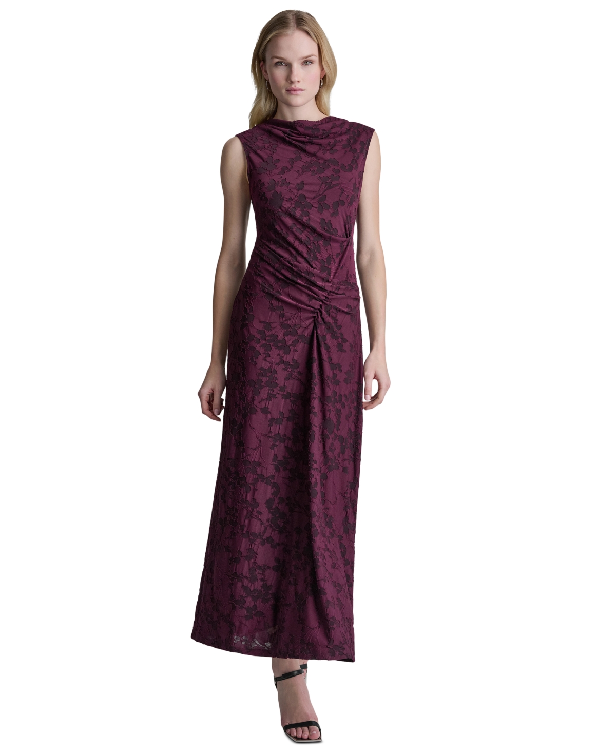 Dkny Women’s Sleeveless Cowl Neck Ruched Midi Dress – Plum Dkny Women’s Sleeveless Cowl Neck Ruched Midi Dress – Plum