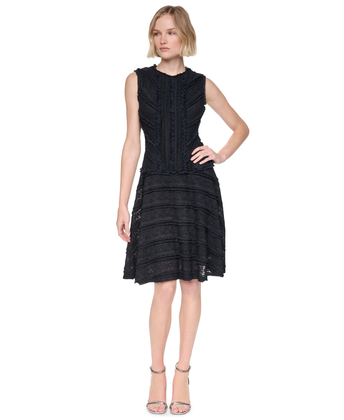 Dkny Women’s Sleeveless Crew Neck Ruffle Hem Dress – Black Dkny Women’s Sleeveless Crew Neck Ruffle Hem Dress – Black