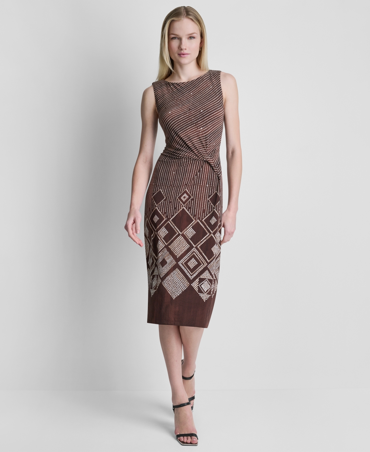 Dkny Women’s Sleeveless Side Knot Midi Dress – Burnt Umber Multi Dkny Women’s Sleeveless Side Knot Midi Dress – Burnt Umber Multi