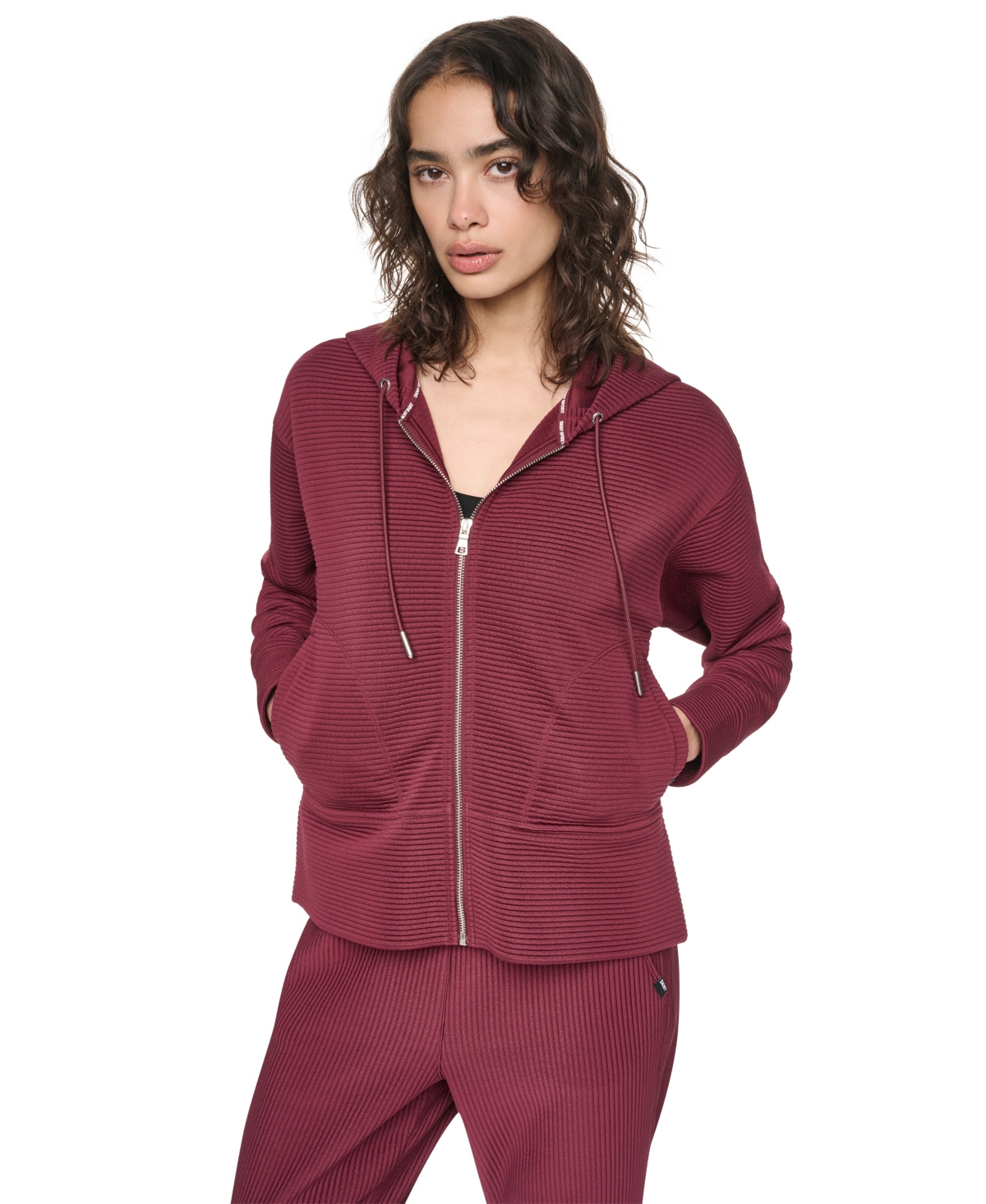 Dkny Women’s Tech Ottoman Full-Zip Hoodie – Claret Dkny Women’s Tech Ottoman Full-Zip Hoodie – Claret