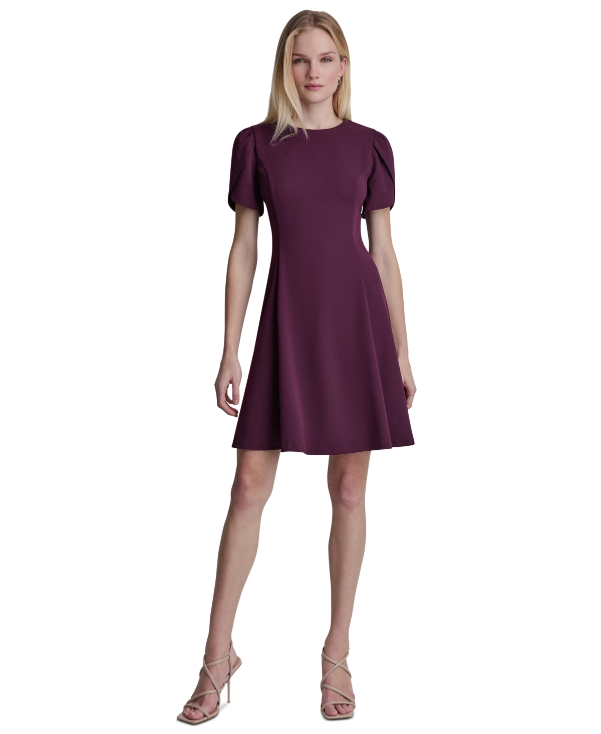 Dkny Women’s Tulip Sleeve Fit and Flare Dress – Aubergine Dkny Women’s Tulip Sleeve Fit and Flare Dress – Aubergine