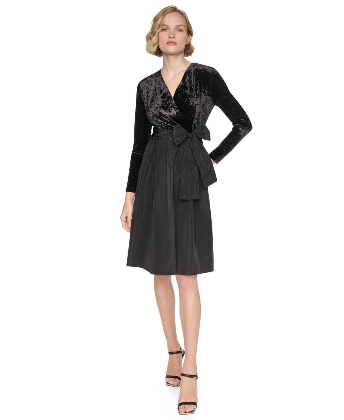 Dkny Women’s V-Neck Fit & Flare Velvet Dress – Black/Black Dkny Women’s V-Neck Fit & Flare Velvet Dress – Black/Black