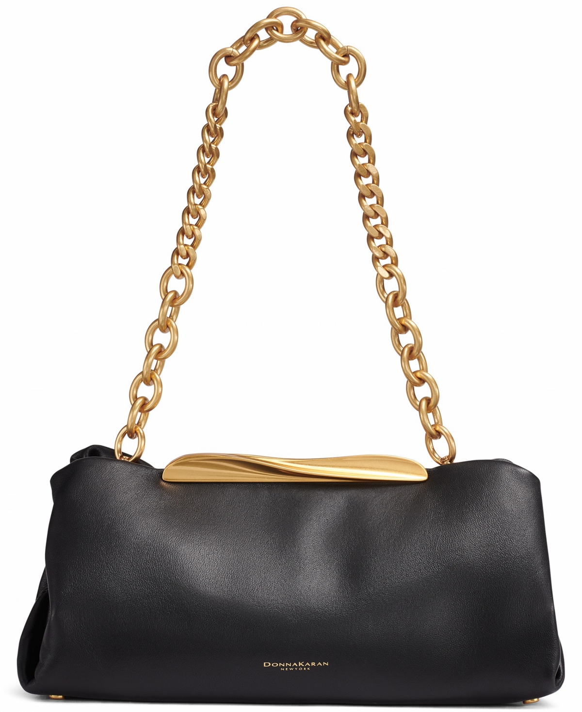 Donna Karan New York Poplin Crossbody Bag with Chain Strap – Black/Gold