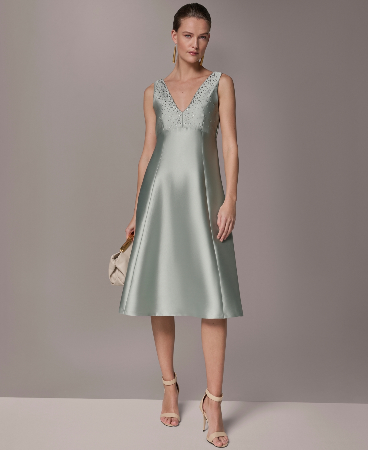 Donna Karan New York Women’s A-Line Midi Dress with Hot Fix Detail – Blue forst