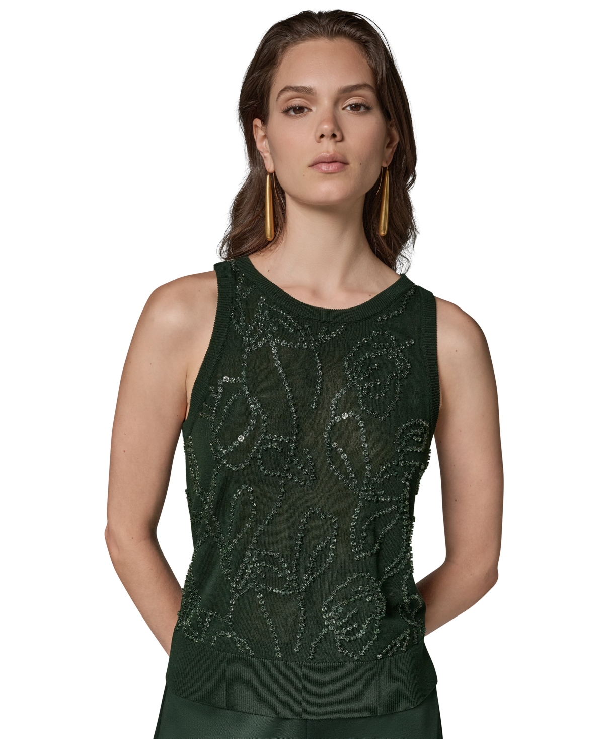 Donna Karan New York Women’s Beaded Crewneck Sleeveless Tank – Black Forest Donna Karan New York Women’s Beaded Crewneck Sleeveless Tank – Black Forest