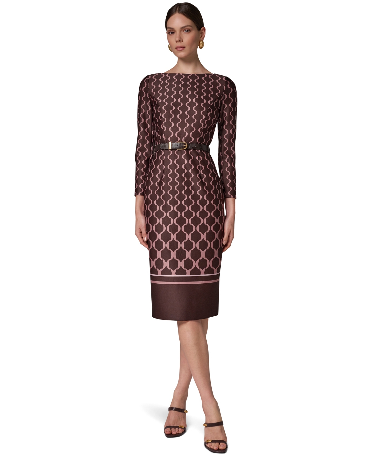 Donna Karan New York Women’s Boat Neck Long-Sleeve Midi Dress – Espresso Multi Donna Karan New York Women’s Boat Neck Long-Sleeve Midi Dress – Espresso Multi