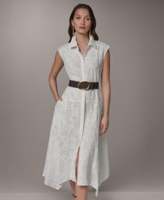 Donna Karan New York Womens Collared Neck Belted Midi Dress Donna Karan New York Womens Collared Neck Belted Midi Dress