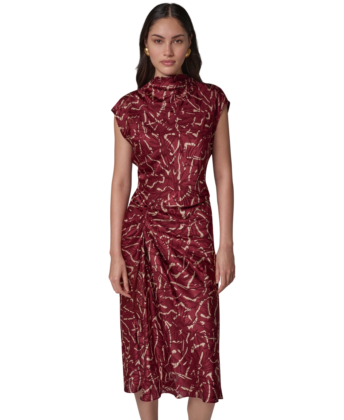 Donna Karan New York Women’s Cowl Neck Burnout Midi Dress – Black/Cherry/Camel Donna Karan New York Women’s Cowl Neck Burnout Midi Dress – Black/Cherry/Camel