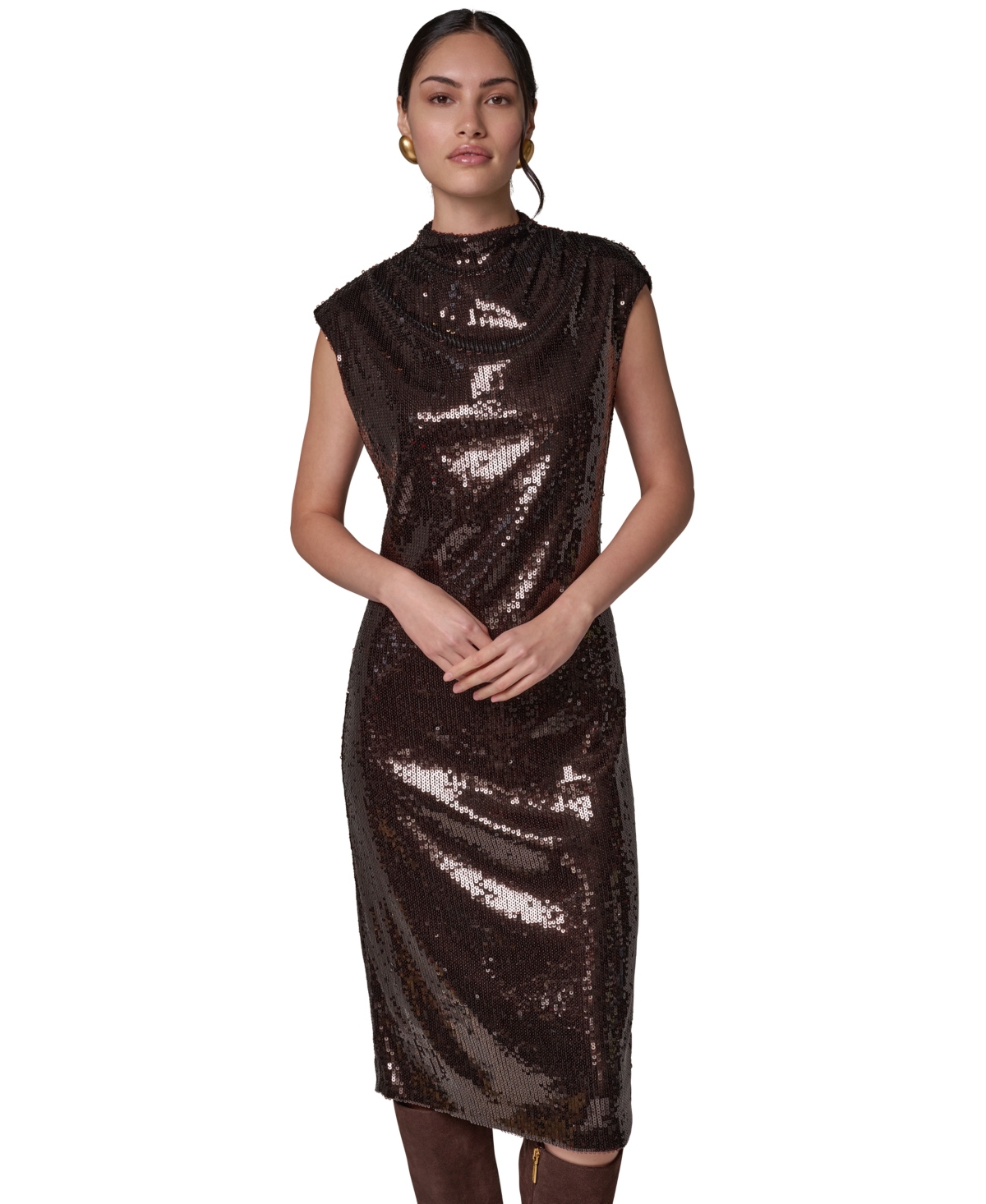 Donna Karan New York Women’s Cowl Neck Sleeveless Sequin Dress – Espresso Donna Karan New York Women’s Cowl Neck Sleeveless Sequin Dress – Espresso