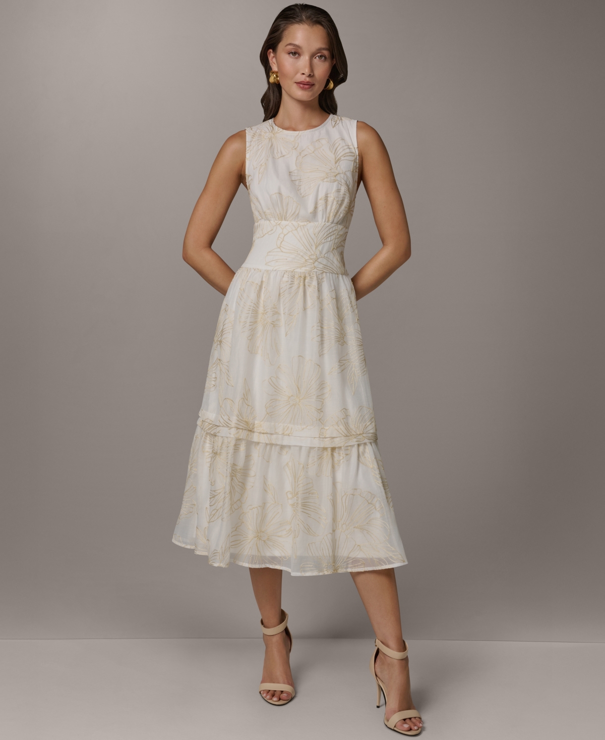 Donna Karan New York Women’s Crewneck A-Line Embroidered Midi Dress – Cream/Sisal Donna Karan New York Women’s Crewneck A-Line Embroidered Midi Dress – Cream/Sisal