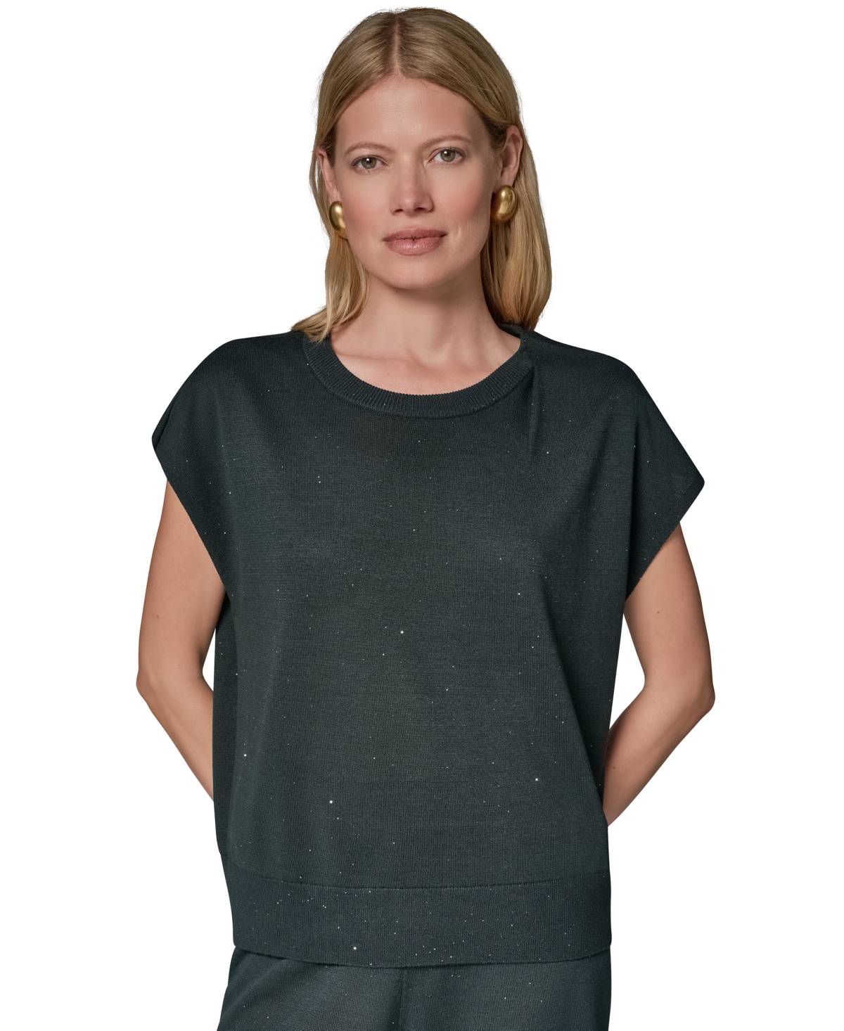 Donna Karan New York Women’s Crewneck Cap-Sleeve Sweater – Black Forest Donna Karan New York Women’s Crewneck Cap-Sleeve Sweater – Black Forest