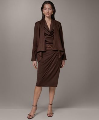 Donna Karan New York Womens Drape Front Jacket Cowl Neck Top Belted Wrap Midi Skirt Donna Karan New York Womens Drape Front Jacket Cowl Neck Top Belted Wrap Midi Skirt
