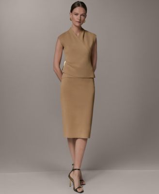 Donna Karan New York Womens Faux Wrap V Neck Sweater Pull On Sweater Skirt