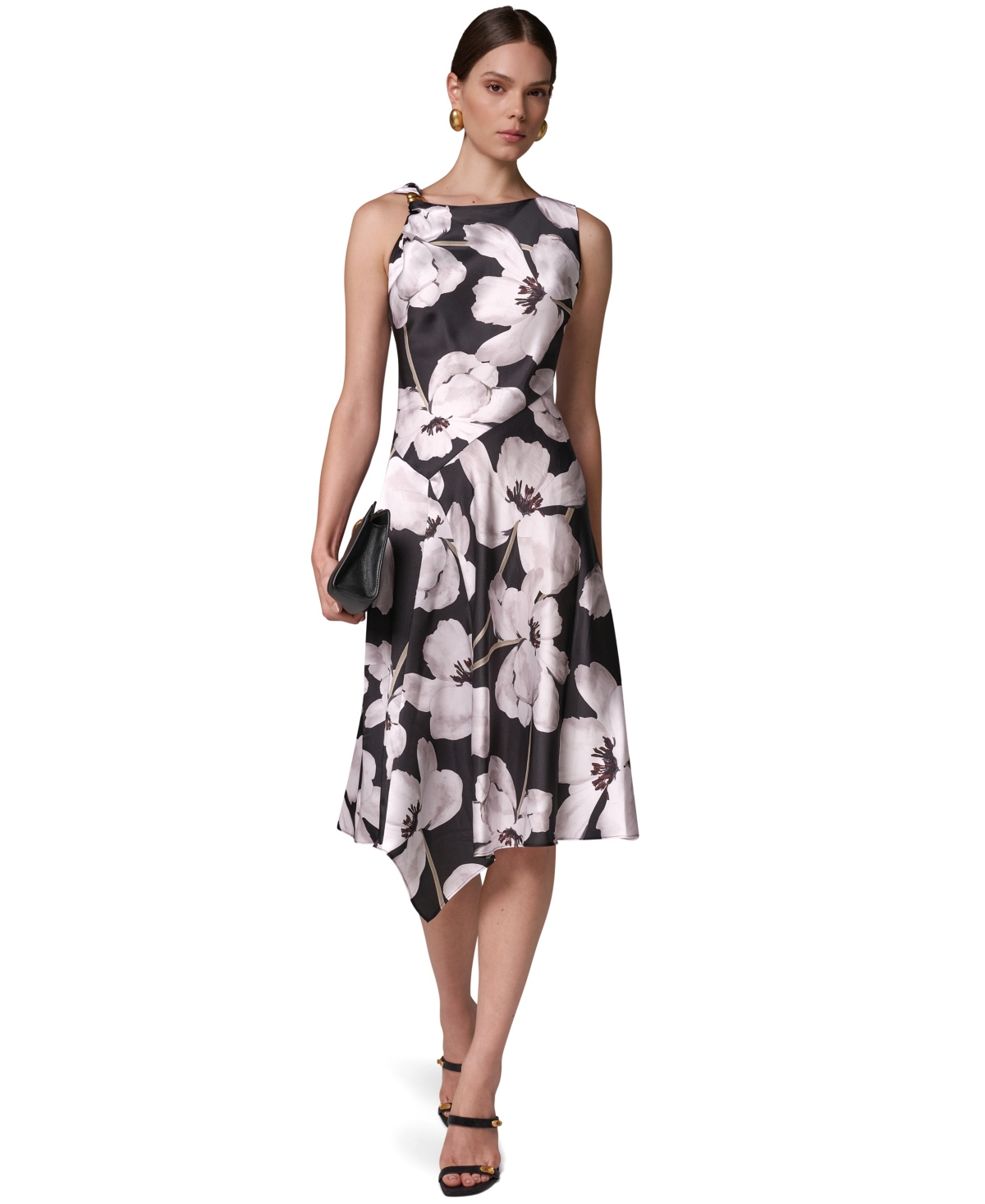 Donna Karan New York Women’s Floral Asymmetrical Hem Boat Neck Midi Dress – Black/Ivory Multi Donna Karan New York Women’s Floral Asymmetrical Hem Boat Neck Midi Dress – Black/Ivory Multi