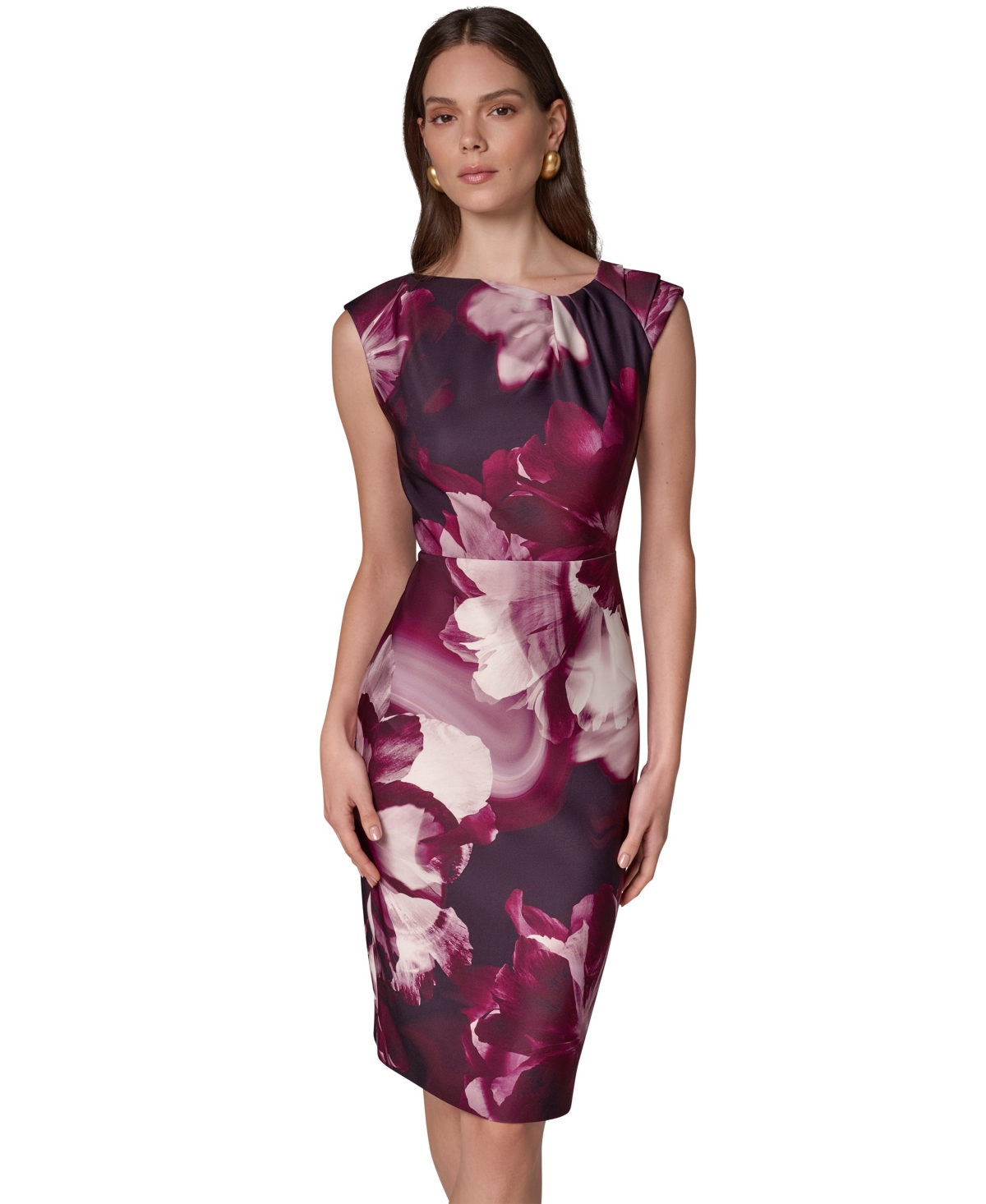 Donna Karan New York Women’s Floral-Print Asymmetric-Neck Sheath Dress – Black Cherry Multi Donna Karan New York Women’s Floral-Print Asymmetric-Neck Sheath Dress – Black Cherry Multi