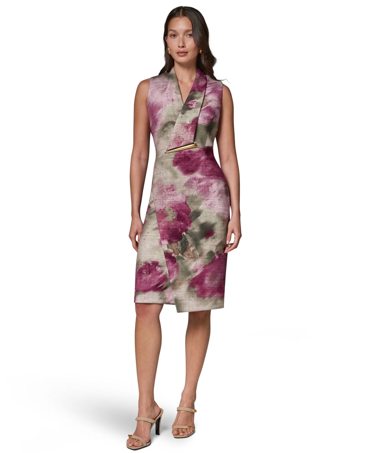 Donna Karan New York Women’s Floral Sheath Hardware Dress – Prune Multi