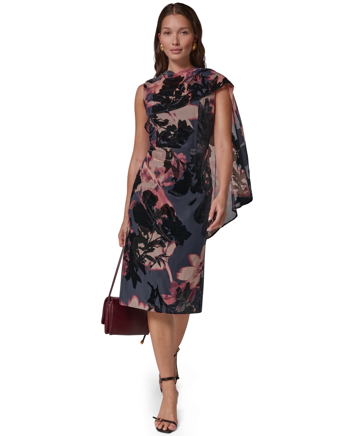 Donna Karan New York Women’s Floral Sheath Sleeveless Dress – Black Cherry Multi