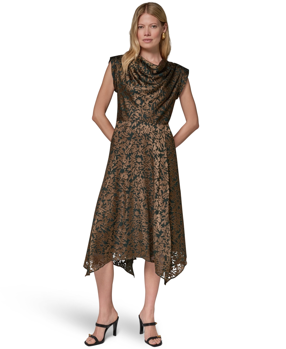 Donna Karan New York Women’s Floral Vine Burnout Cowl Neck Dress – Black Forest/olive Brine Donna Karan New York Women’s Floral Vine Burnout Cowl Neck Dress – Black Forest/olive Brine