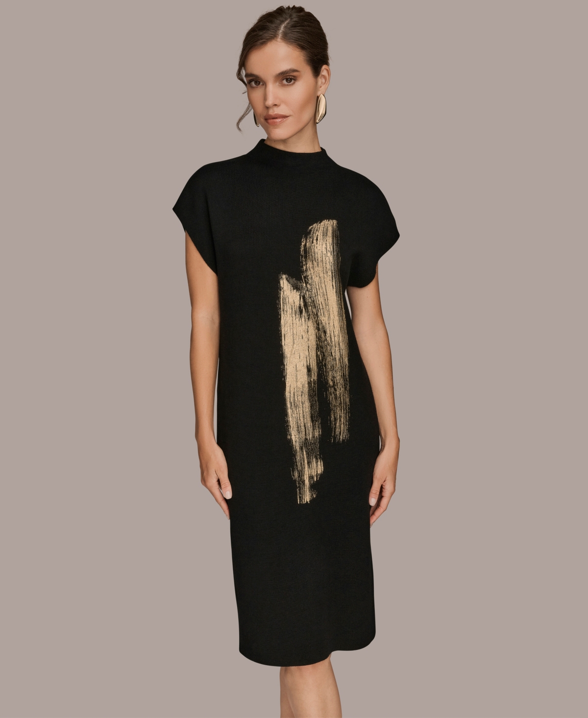 Donna Karan New York Women’s Gold-Tone Velvet Burnout Sweater Dress – Black Gold Multi Donna Karan New York Women’s Gold-Tone Velvet Burnout Sweater Dress – Black Gold Multi