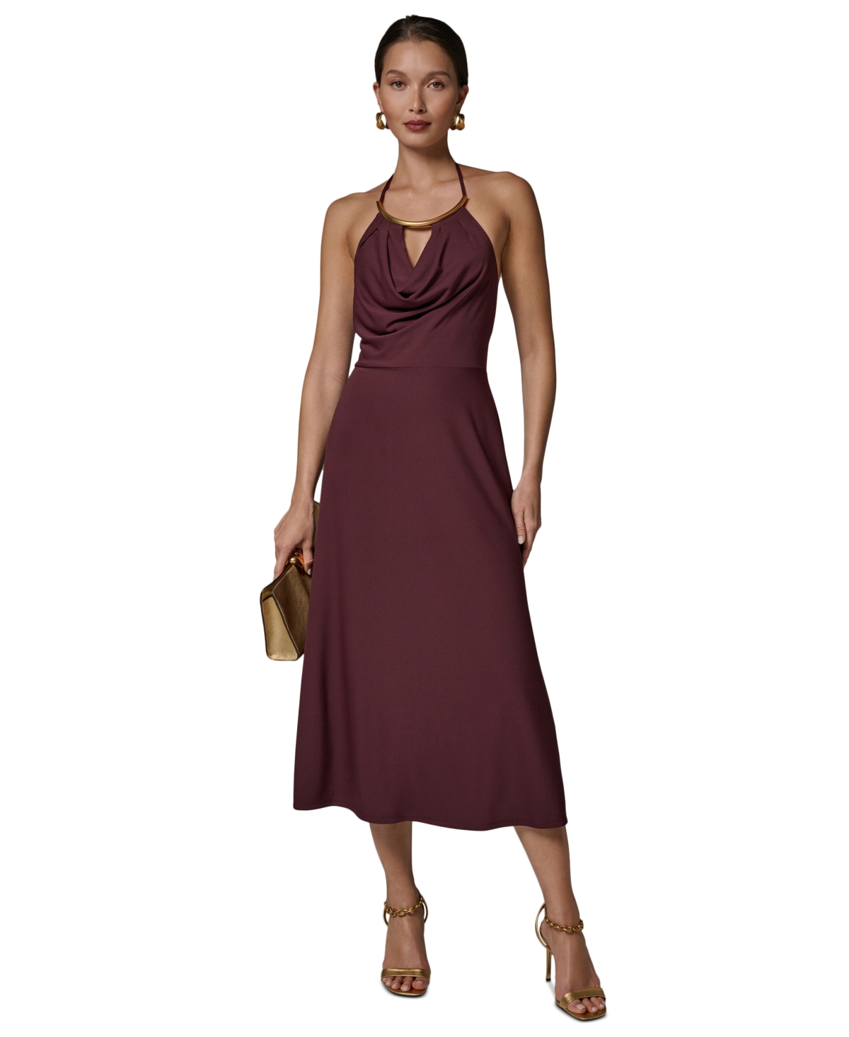 Donna Karan New York Women’s Halter Hardware Neck Detail Midi Dress – Prune Donna Karan New York Women’s Halter Hardware Neck Detail Midi Dress – Prune