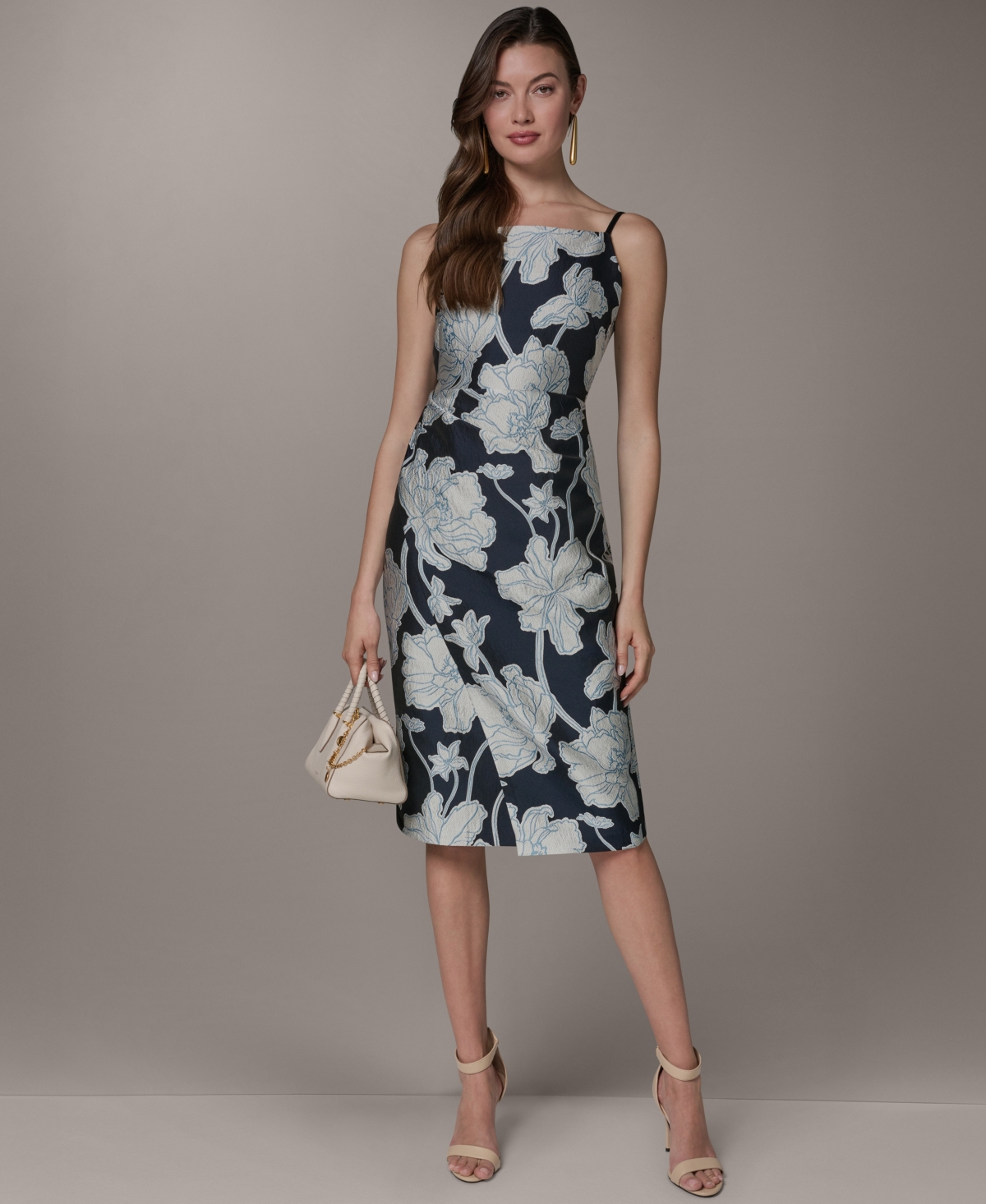Donna Karan New York Women’s Halter Jacquard Sheath Floral Sleeveless Midi Dress – NIGHTFALL/SKY BLUE Donna Karan New York Women’s Halter Jacquard Sheath Floral Sleeveless Midi Dress – NIGHTFALL/SKY BLUE