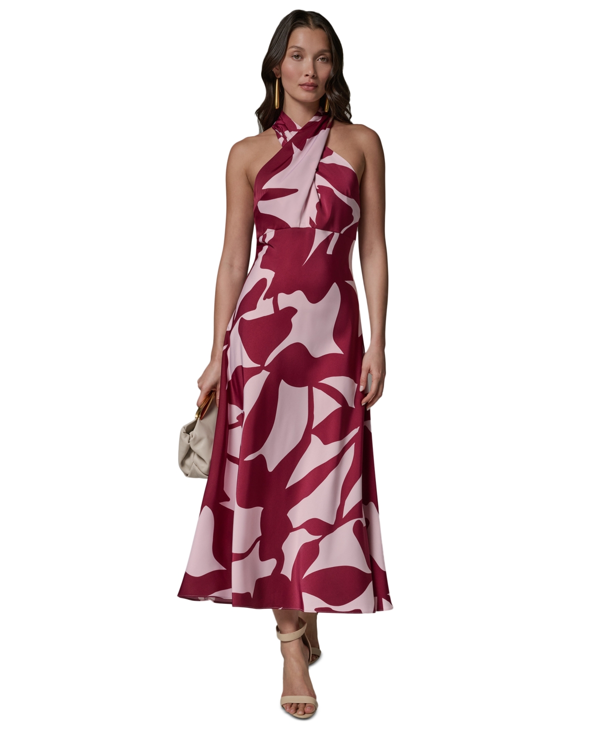 Donna Karan New York Women’s Halter Neck Printed Satin A-Line Dress – Sangria/Lilac Donna Karan New York Women’s Halter Neck Printed Satin A-Line Dress – Sangria/Lilac