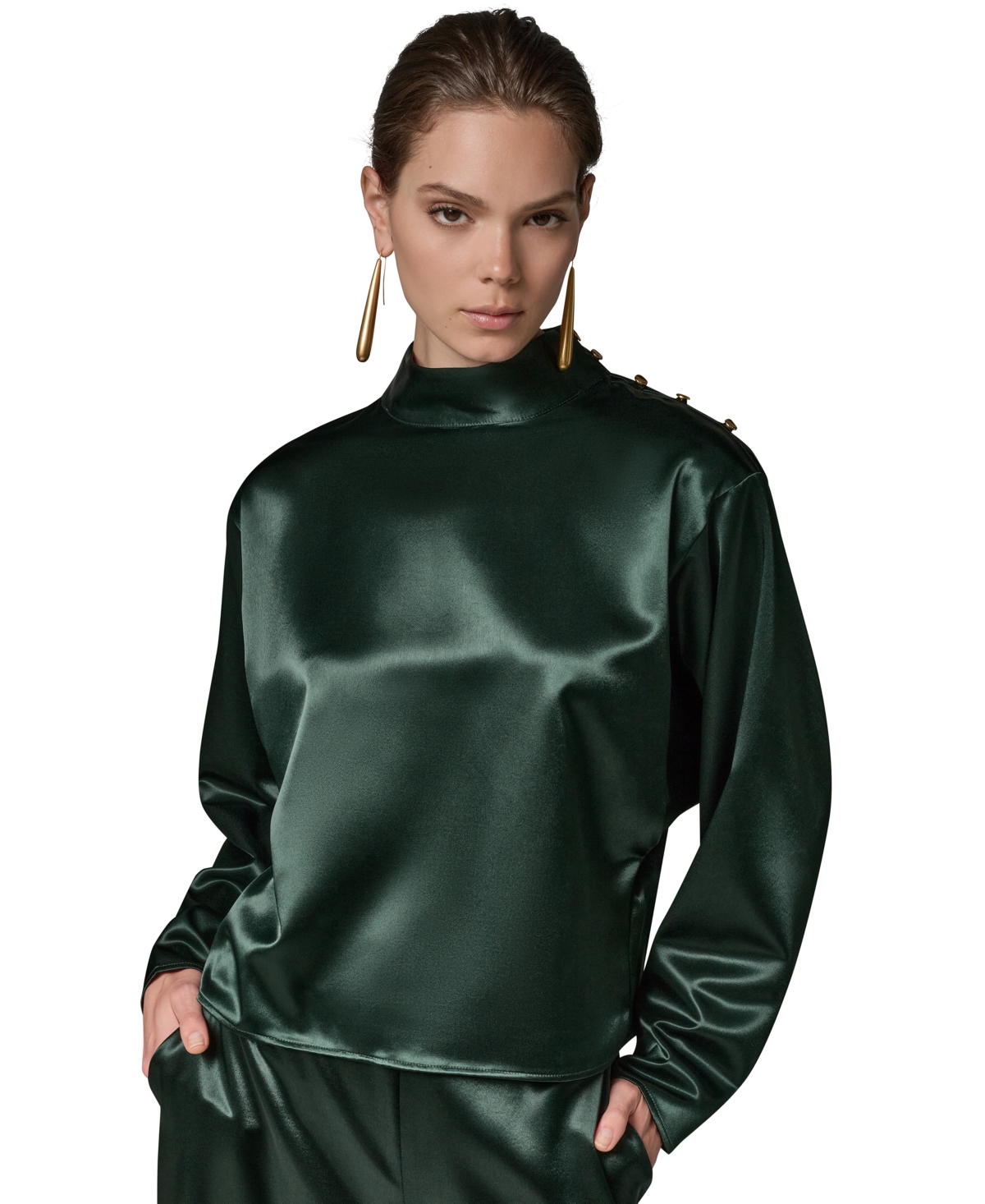 Donna Karan New York Women’s High Mock Neck Top – Black Forest Donna Karan New York Women’s High Mock Neck Top – Black Forest