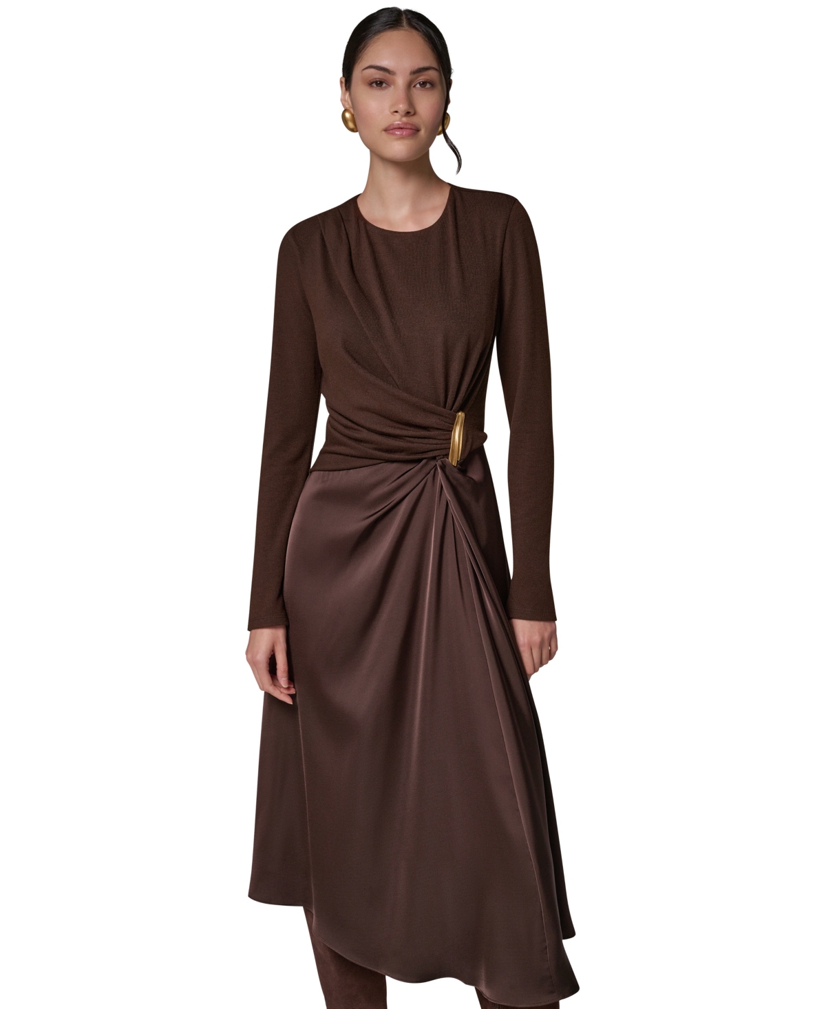 Donna Karan New York Women’s L/S Whwre @ Waist Long-Sleeve Fit-and-Flare Midi Dress – Espresso Donna Karan New York Women’s L/S Whwre @ Waist Long-Sleeve Fit-and-Flare Midi Dress – Espresso