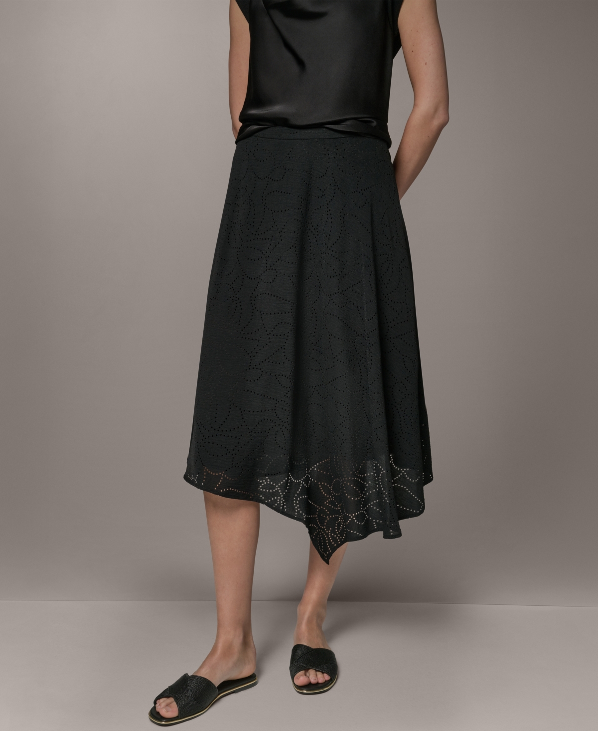 Donna Karan New York Women’s Laser Cut High-Low Skirt – Black Donna Karan New York Women’s Laser Cut High-Low Skirt – Black
