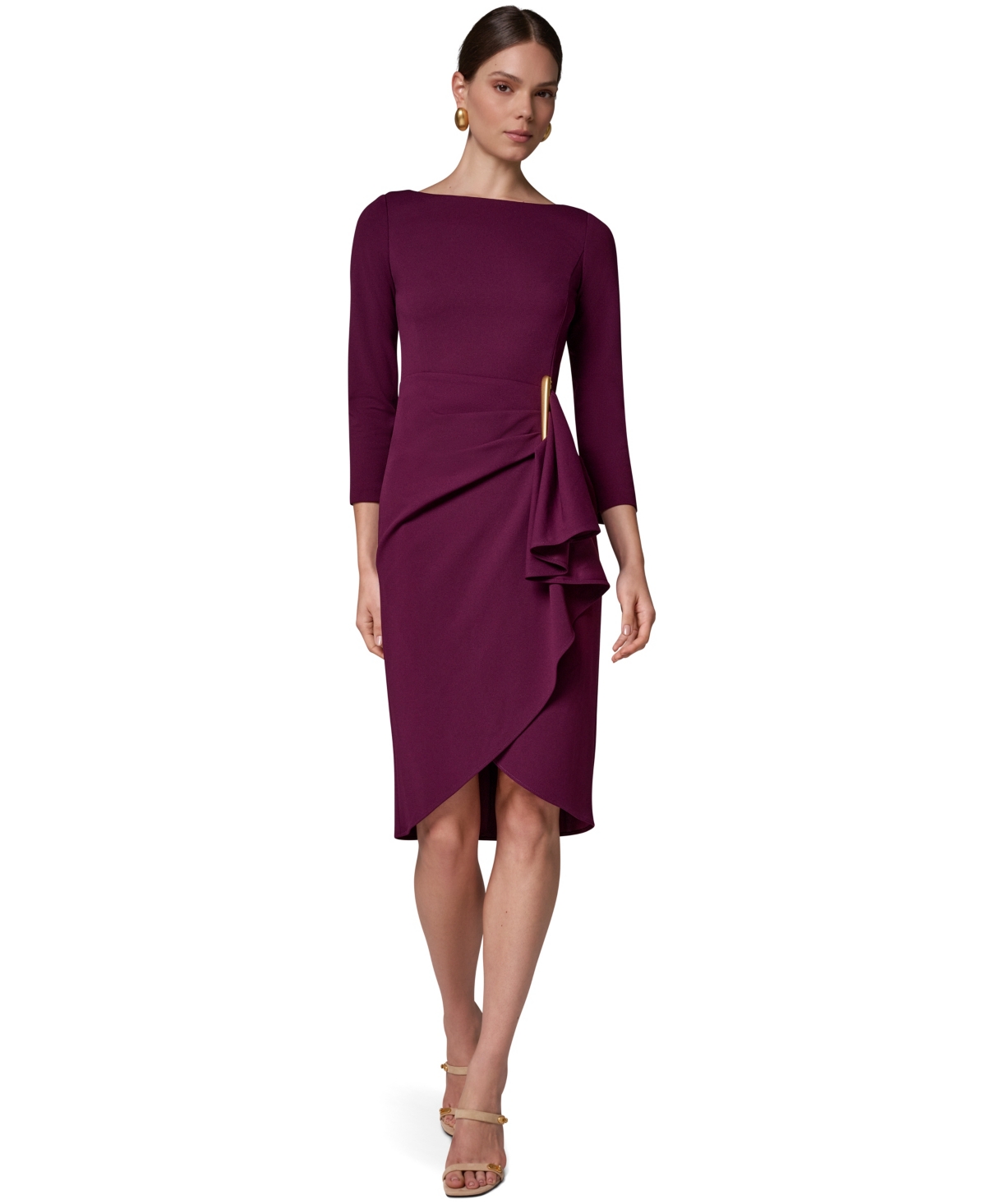 Donna Karan New York Women’s Long-Sleeve Boat-Neck Side Cascade Ruffle Dress – Berry (Berry) Donna Karan New York Women’s Long-Sleeve Boat-Neck Side Cascade Ruffle Dress – Berry (Berry)