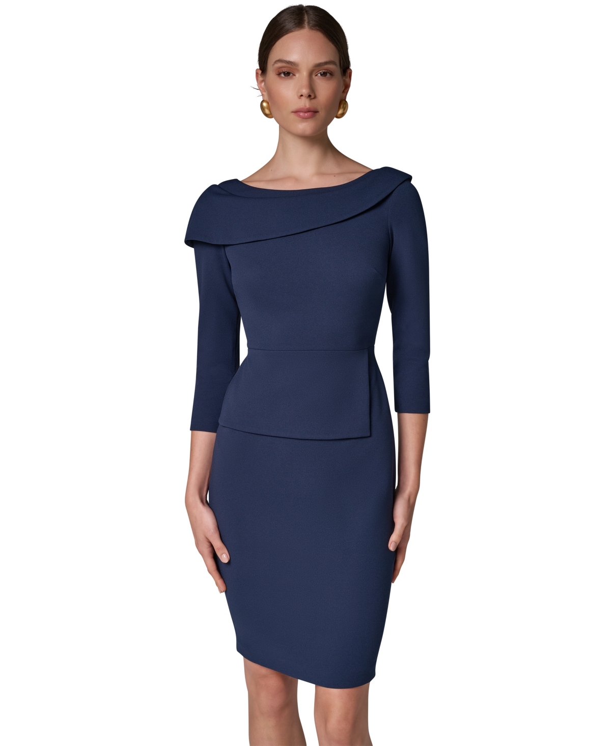 Donna Karan New York Women’s Long-Sleeve Peplum Foldover Boat Neck Dress – Night Sky Donna Karan New York Women’s Long-Sleeve Peplum Foldover Boat Neck Dress – Night Sky