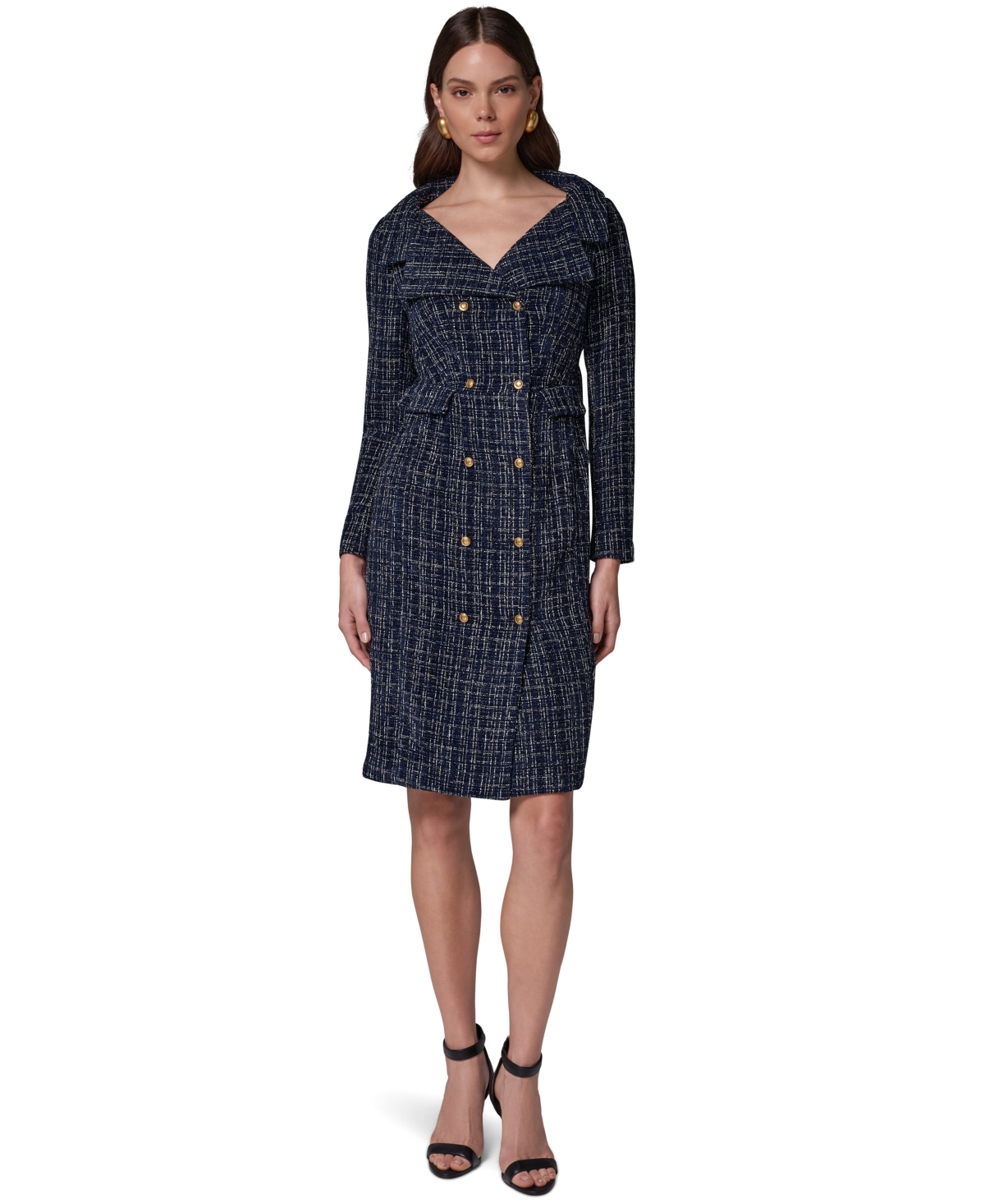 Donna Karan New York Women’s Long-Sleeve Tweed Double-Breasted Jacket Dress – Night Sky/Ivory Donna Karan New York Women’s Long-Sleeve Tweed Double-Breasted Jacket Dress – Night Sky/Ivory