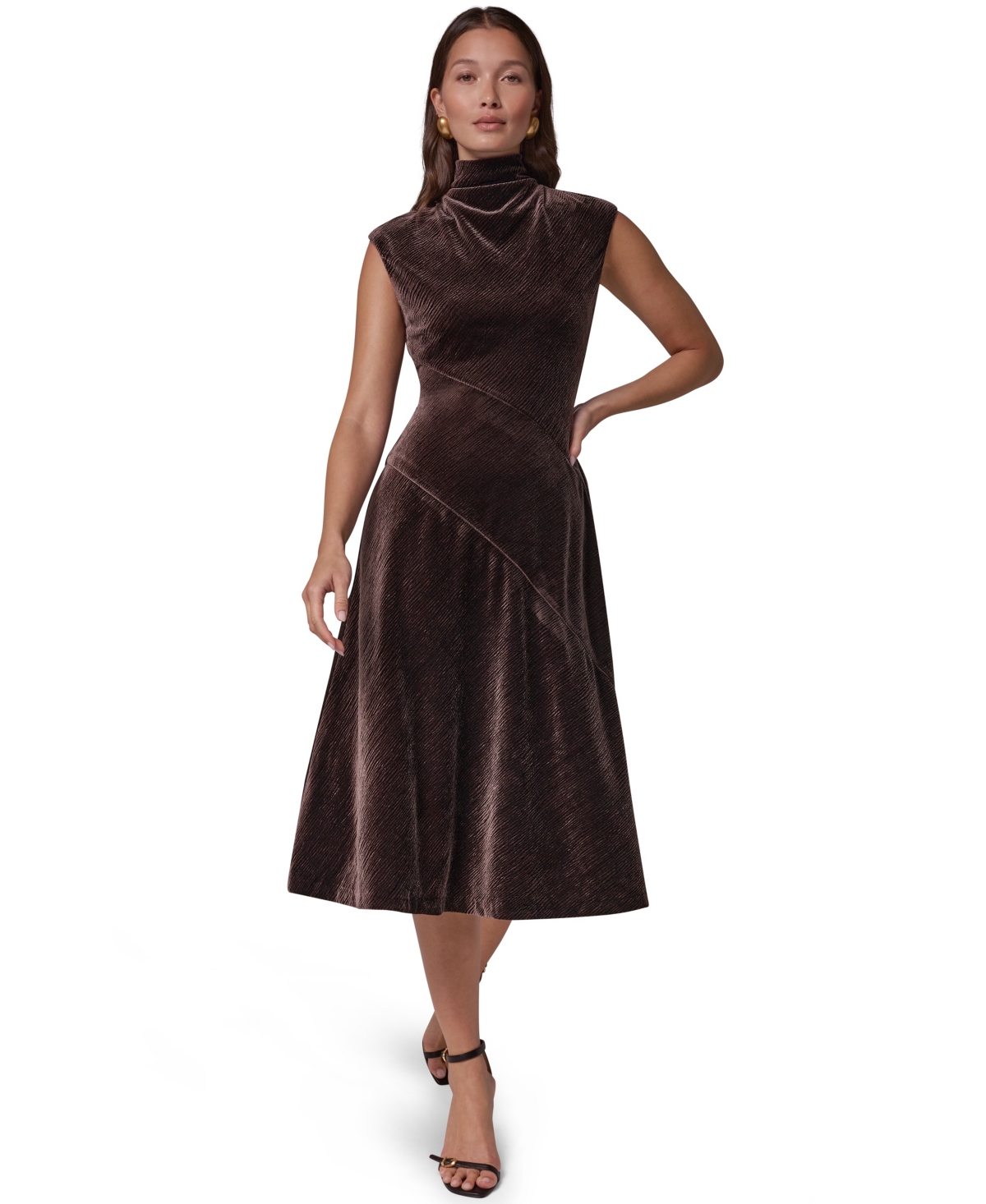 Donna Karan New York Women’s Mock Neck Crinkled Velvet A-Line Dress – Espresso Donna Karan New York Women’s Mock Neck Crinkled Velvet A-Line Dress – Espresso