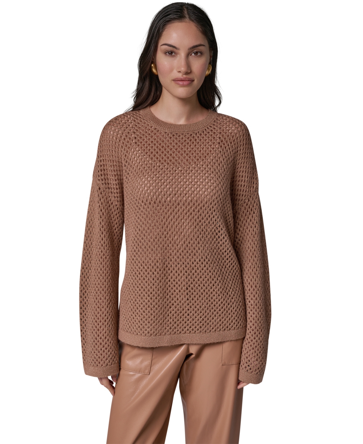 Donna Karan New York Women’s Oversized Long-Sleeve Open-Weave Crewneck Sweater – Camel Donna Karan New York Women’s Oversized Long-Sleeve Open-Weave Crewneck Sweater – Camel