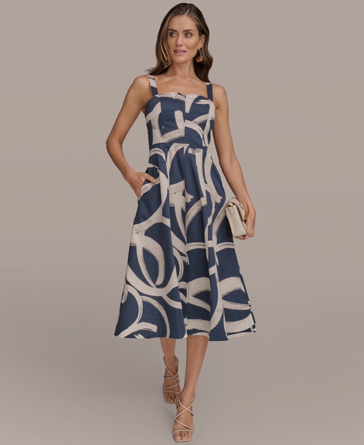 Donna Karan New York Women’s Printed A-Line Midi Dress – Tide Side