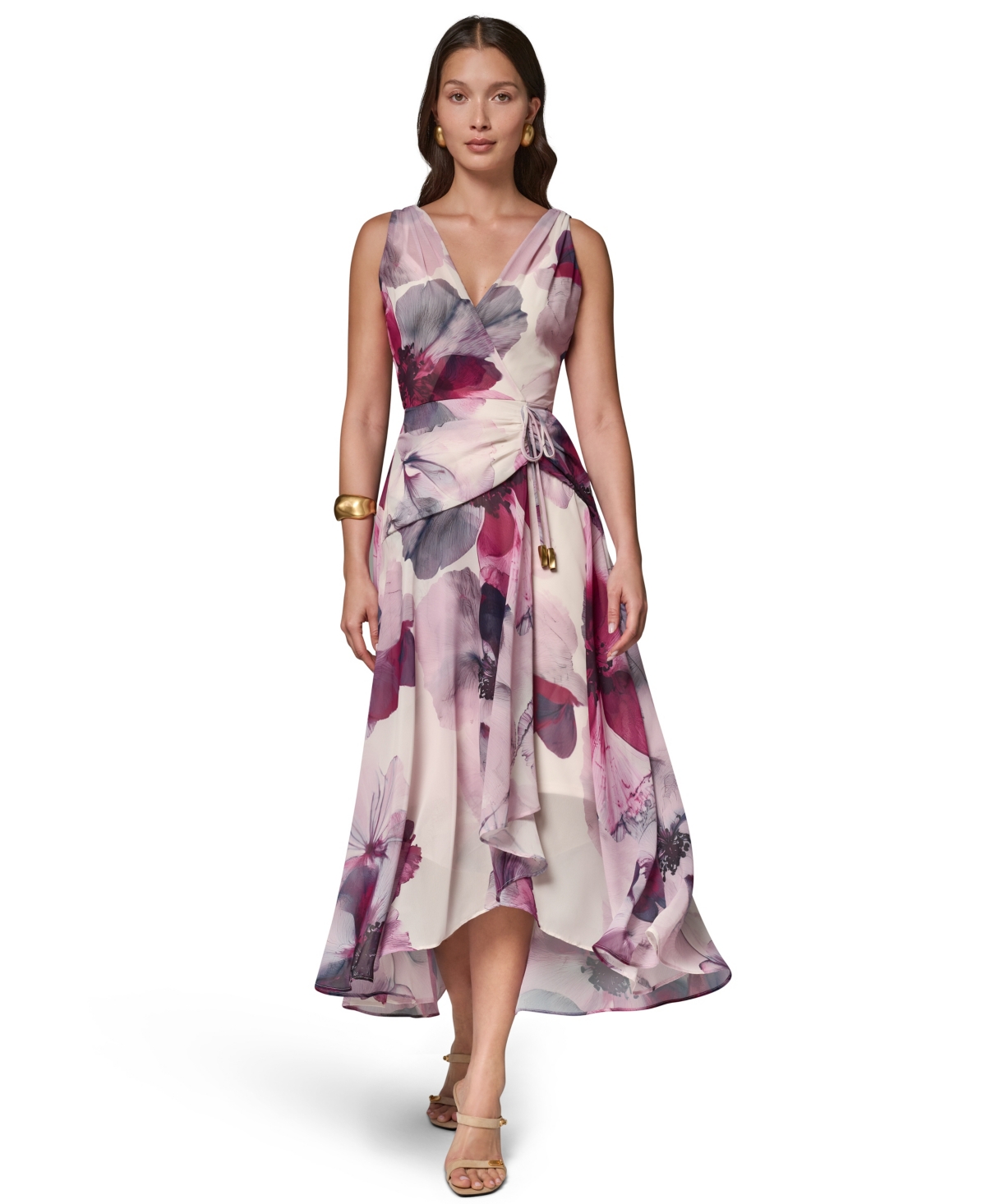 Donna Karan New York Women’s Printed Chiffon Faux Wrap Midi Dress – Sangria multi Donna Karan New York Women’s Printed Chiffon Faux Wrap Midi Dress – Sangria multi