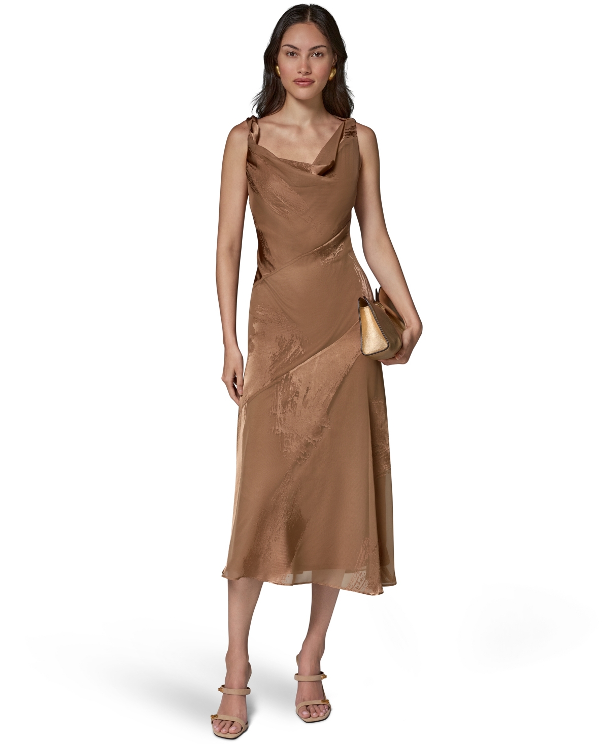 Donna Karan New York Women’s Satin Burnout Asymmetrical Neck Midi Dress – Camel Donna Karan New York Women’s Satin Burnout Asymmetrical Neck Midi Dress – Camel